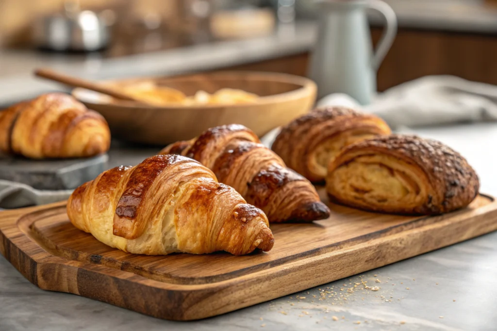 Variety of different types of croissants.